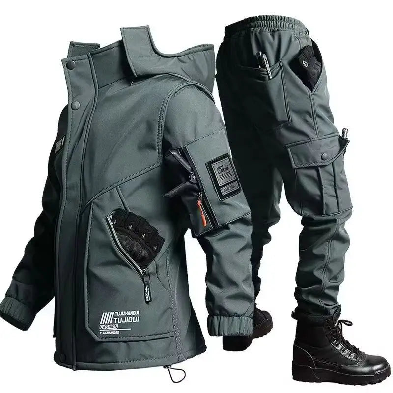 Jaqueta Masculina de Motocicleta com Conjunto de Treinamento de Veludo para Outono e Inverno Jaqueta Antidesgaste Impermeável Resistente ao Frio Presentes de Fim de Ano