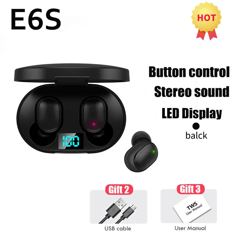 Fones de ouvido Bluetooth E6S Fone de ouvido para jogos TWS Fone de ouvido sem fio Bluetooth Aparelhos auditivos Esportivos HiFi Estéreo