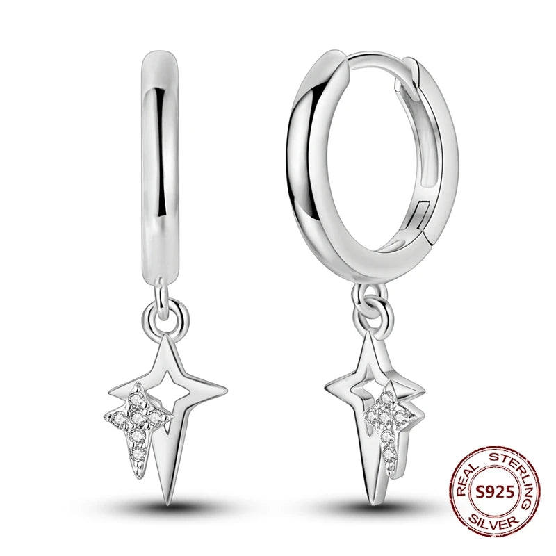 Star Moon Sun Hoop Earrings 925 Sterling Silver Original Star Shining Zircon Tassel Long Earrings For Women Luxury Jewelry Gift