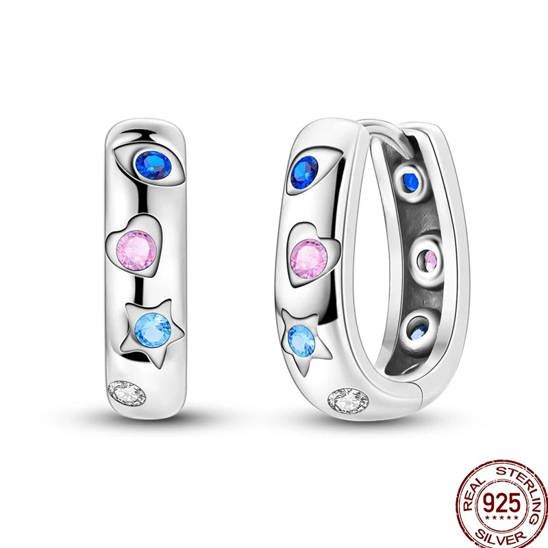 Earrings 925 Sterling Silver Colorful Shiny Zircon Earrings Temperament Charm Luxury Party Jewelry Gift Birthday Anniversary