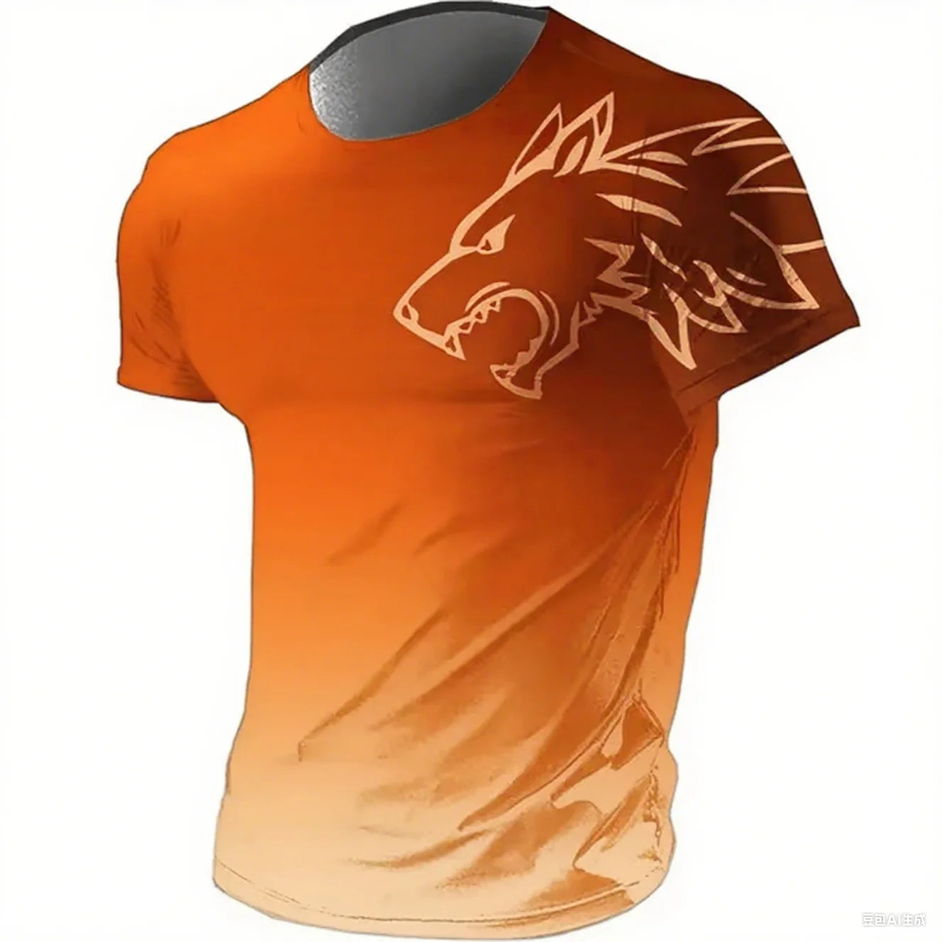 Camiseta masculina fitness sportswear verão 2024 vintage masculina 3D estampada secagem rápida gradiente animal lobo manga curta