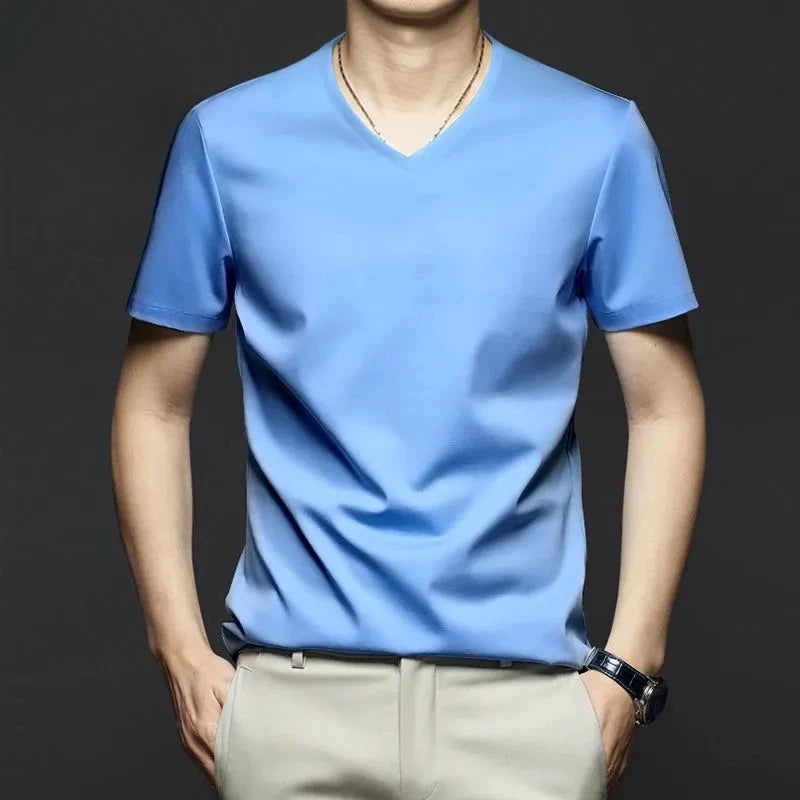 Minglu Modal Summer Men's T-shirts High Quality Short Sleeve Solid Color Round Collar Simple Casual Male Tees Plus Size 5XL