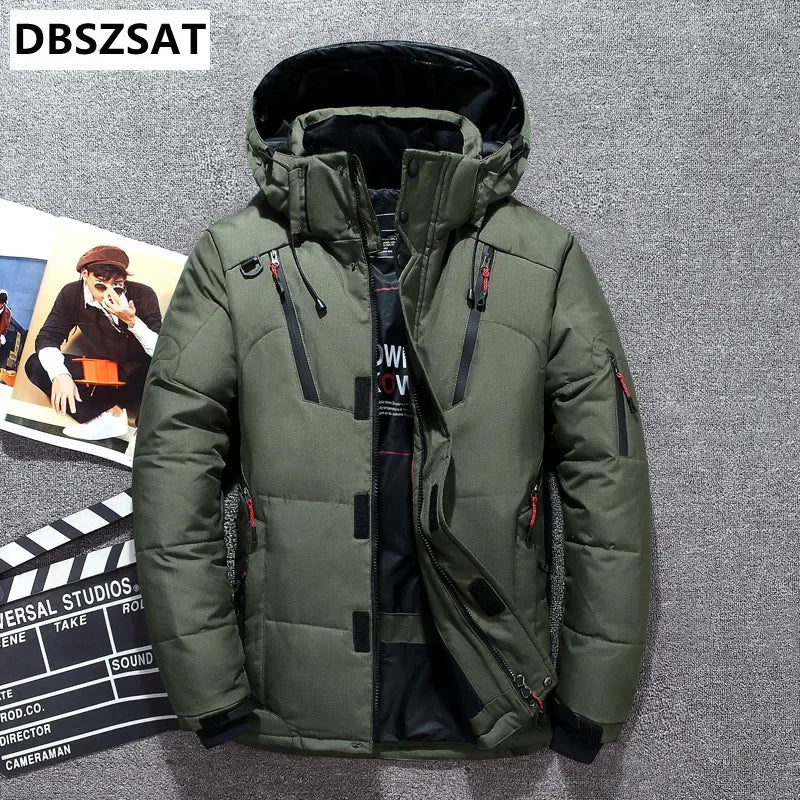 '-20 Degree Winter Down Coat Men White Duck Down Parkas Jacket Mens Thick Warm Snow Parka Jacket Overcoat Windbreaker Warm Parkas