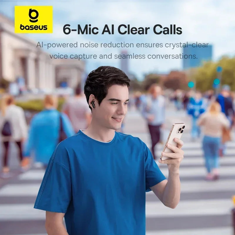 Baseus Fones de ouvido ANC EP10 Pro Sem Fio Bluetooth 6.0 Fones de Ouvido 50dB Adaptativos em Tempo Real 6 Microfones Hi-Res LDAC IP55 Fones de ouvido