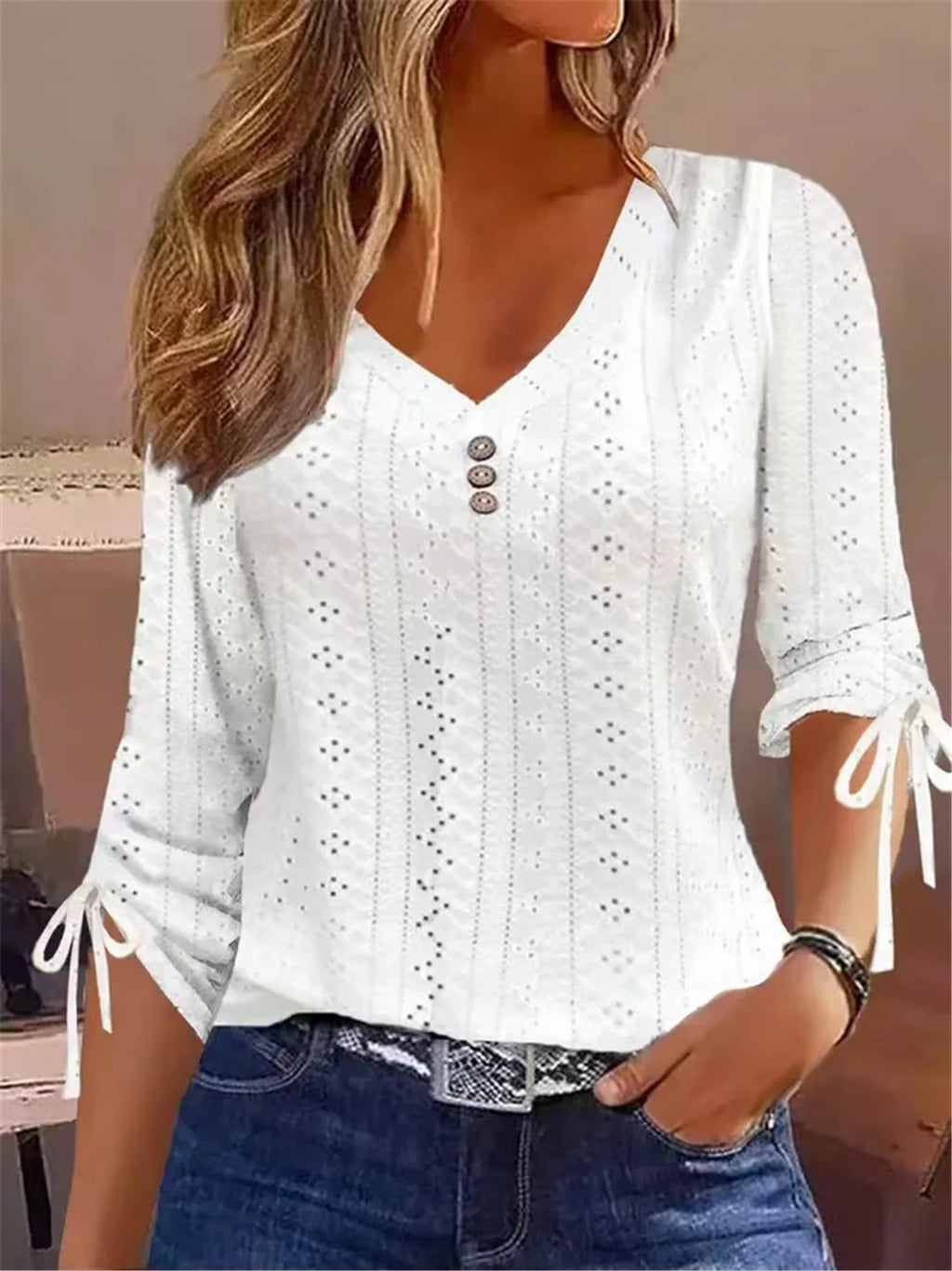Camisa de Renda Sólida Blusas Femininas Camisetas Roupas Primavera Outono Básica Coreana Branca Blusa Vintage Feminina Roupas Y2K Pulôver Camiseta - SY2307255 Branca XL