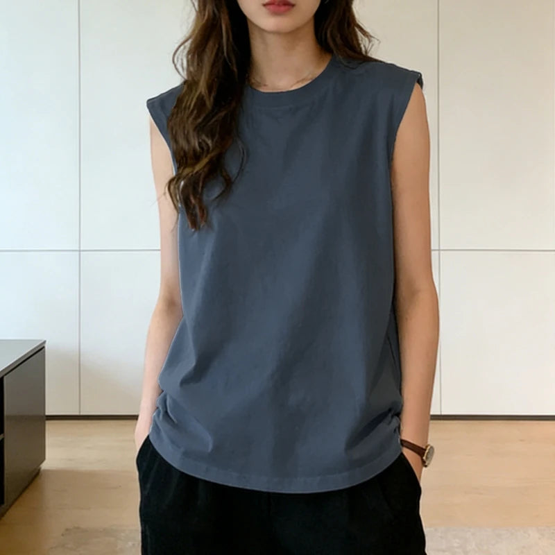 Woman Loose Sleeveless Tank Top Summer Casual Vest Basic Daily T Shirt Sweet Style Suitable For Students Stretchy Soft Lady Wear - black M