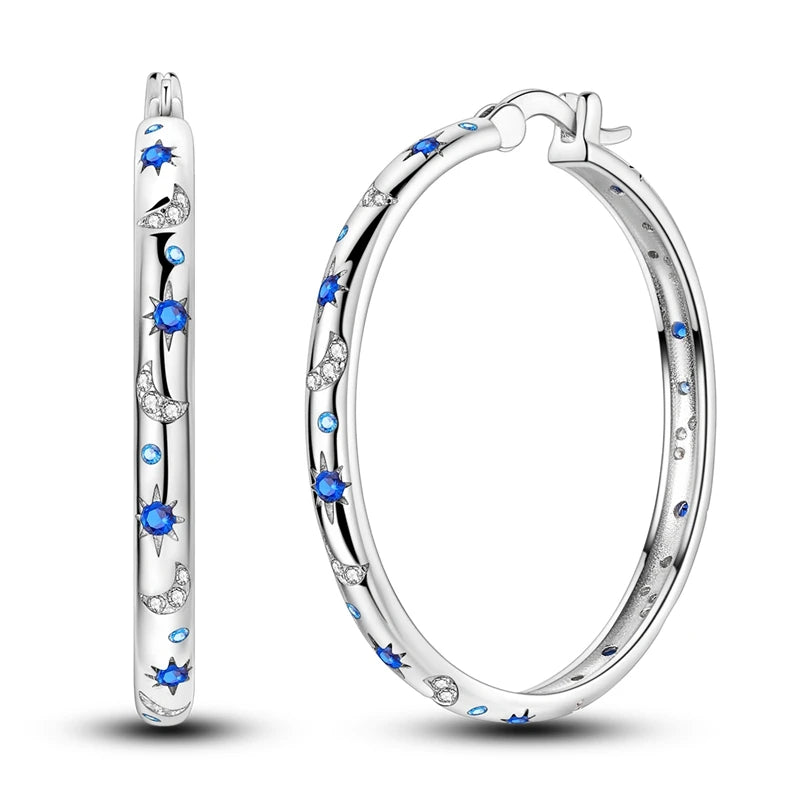 Star Moon Sun Hoop Earrings 925 Sterling Silver Original Star Shining Zircon Tassel Long Earrings For Women Luxury Jewelry Gift