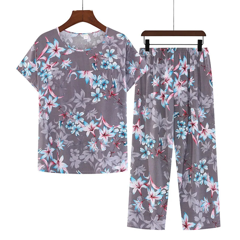 Roupa de Dormir Feminina Pode Ser Respirável e Antibacteriana Pijama de Algodão Fino Feminino Conjunto de Manga Curta Tamanho Grande