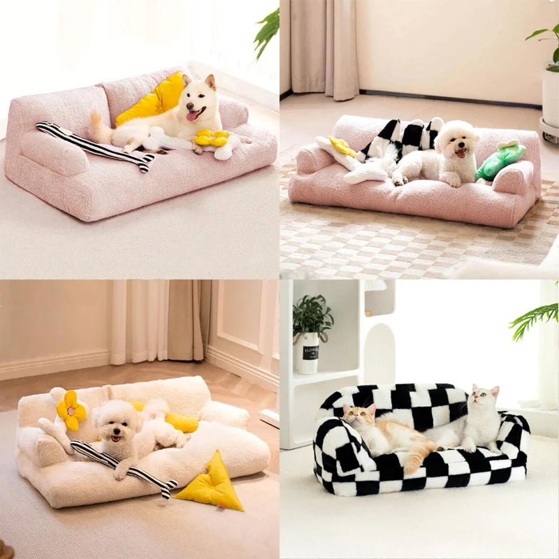 Sofá Ortópedico de Pelúcia para Inverno, Almofada Confortável, Cama para Gatos, Cama Desmontável para Cães de Pequeno a Médio Porte