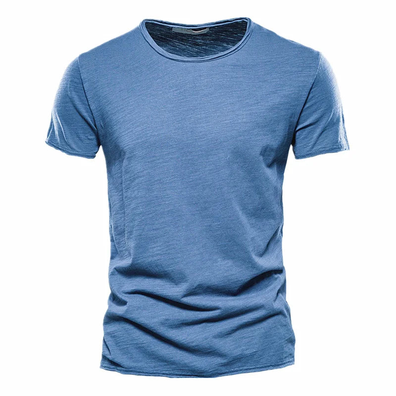 Camiseta Masculina 100% Algodão Casual Macia Fitness Verão Fina Camisetas Masculinas Roupa de Casa Gola O Manga Curta Lisa Camiseta para Homens