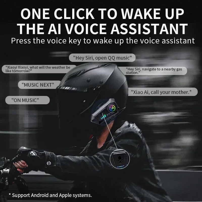 Y10 Fone de Ouvido Bluetooth 5.3 para Capacete de Moto com Luzes Coloridas Fone de Ouvido Sem Fio Impermeável Fone de Ouvido Mãos-Livres Impermeável