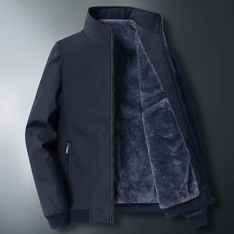 Jaqueta Masculina Forrada de Lã Grossa Casaco Casual da Moda Gola Alta Caimento Solto Respirável Resistente ao Desgaste à Prova de Vento Polies...