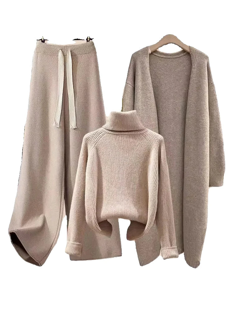 Calça Feminina de Malha de Perna Larga (peça única) Caqui