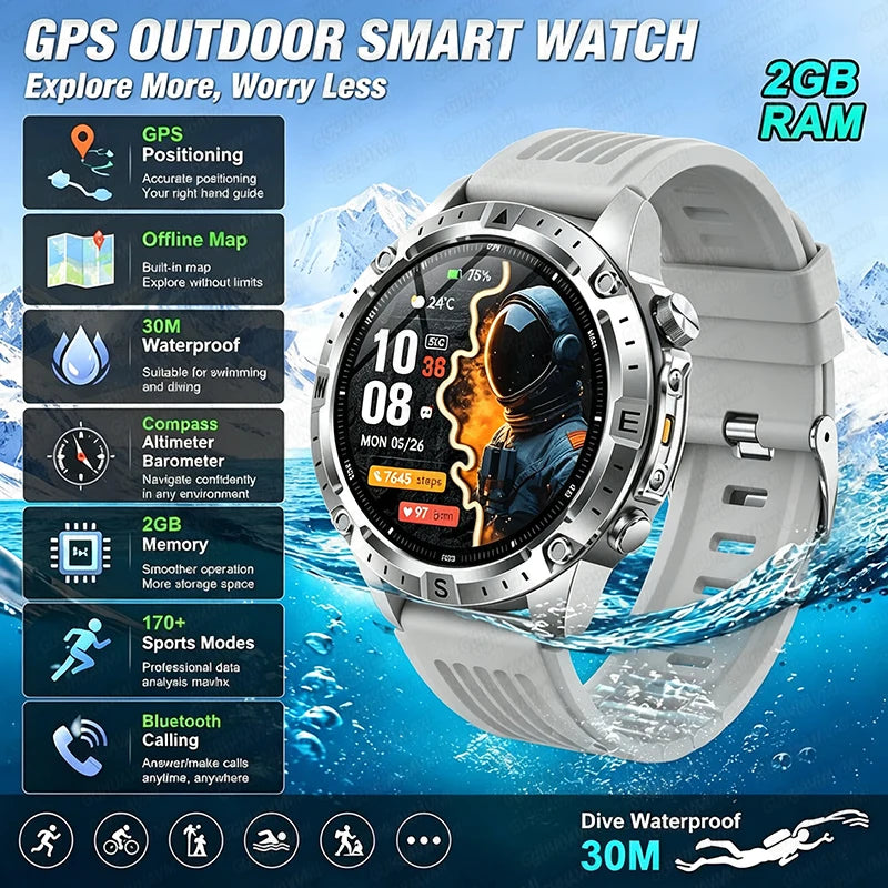 Smart Watch GPS Offline Map 3ATM Compass Altimeter 2026