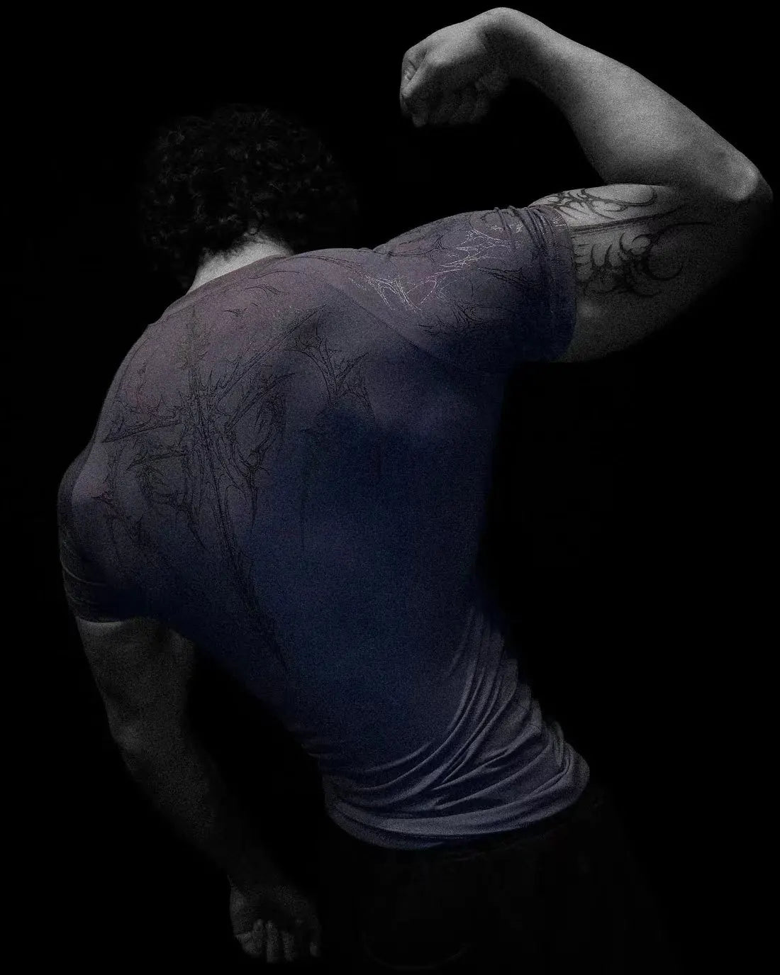 Men's Gothic Print Muscle Tee High Elasticity Quick-Dry Bodybuilding Training T-Shirt