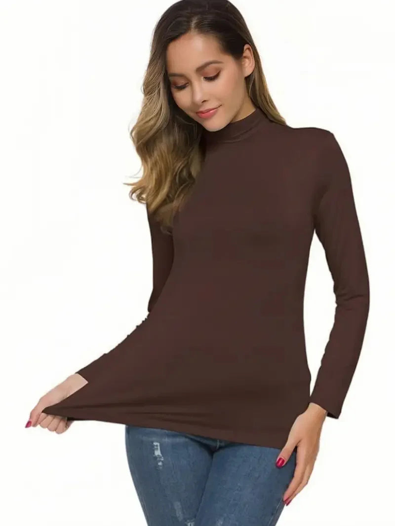 Conjunto Feminino de Blusa Gola Alta e Camiseta em Tricô Macio Casual Manga Longa para Primavera Outono Essenciais Estilosos para o Guarda-Roupa - preto GGG