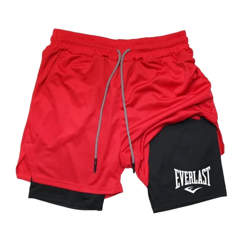 Shorts de compressão masculino EVERLAST, calça esportiva estampada, camada dupla, secagem rápida, basquete, praia, musculação, fitness