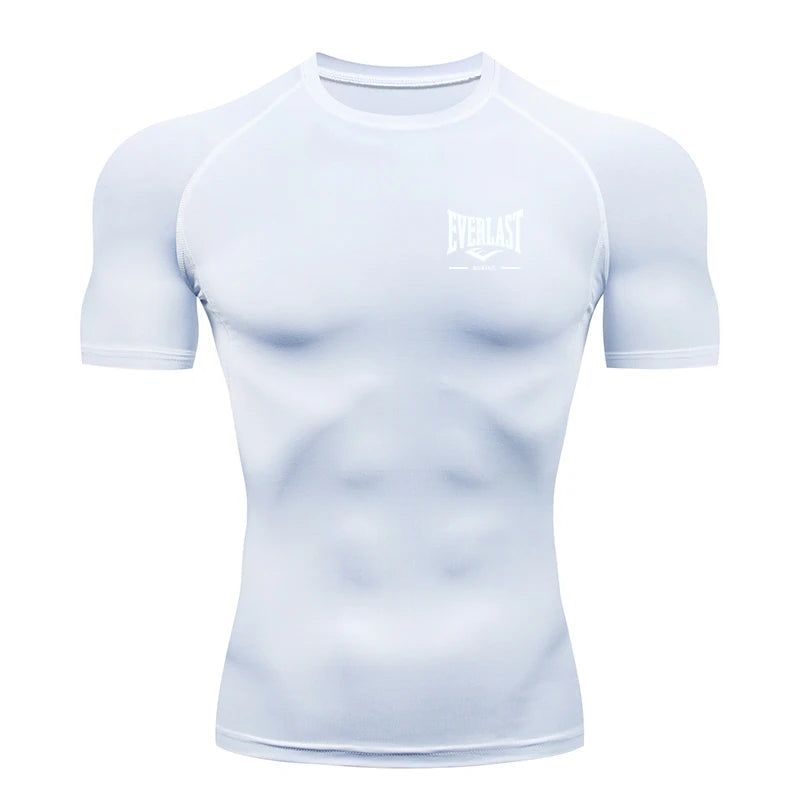 Camiseta de Compressão Masculina para Corrida Manga Curta Treino de Academia Fitness Jogging Esportiva