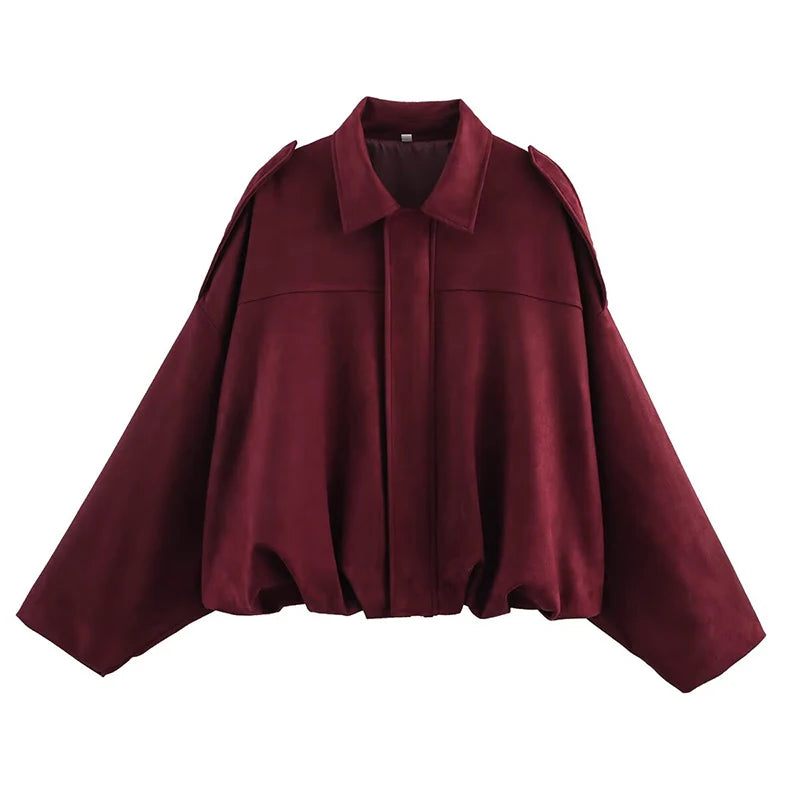 Casacos Bomber Femininos Casacos da Moda Gola Virada Manga Longa Casacos Largos Vintage Feminino Casacos Chiques Tops