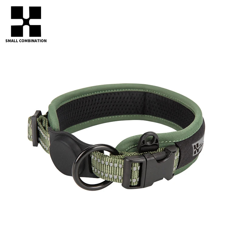 Coleira de Cachorro AirTag Personalizada Ajustável Nylon Refletiva Acolchoada para Cães de Pequeno Médio Grande Porte Acessórios