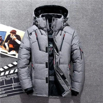 -20 Graus Casaco de Inverno Masculino Pato Branco Down Parkas Jaqueta Masculina Grossa Quente Neve Parka Jaqueta Sobretudo Corta-Vento Parkas Quentes