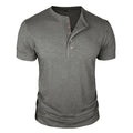 Camisetas masculinas de verão europeias e americanas, camisa Henley de algodão masculina de manga curta, camiseta masculina casual de gola redonda