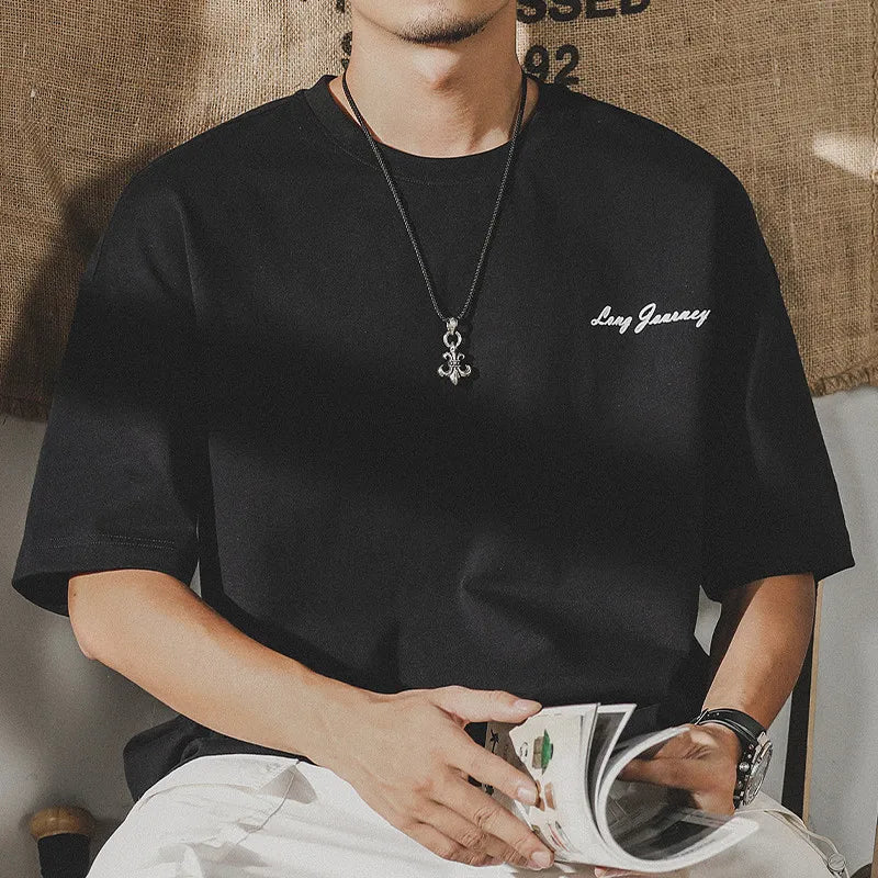 2026 Summer Men's Oversized Letter Print Short Sleeve T-shirt Casual Loose Crew Neck Tee Streetwear Tops for Men