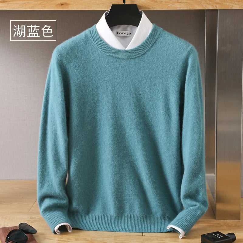 Suéter Masculino 100% Cashmere de Visom Puro, Gola Redonda, Pulôveres de Malha, Suéter Outono e Inverno Novo, Mangas Compridas, Suéteres de Alta Qualidade, Blusas de Visom