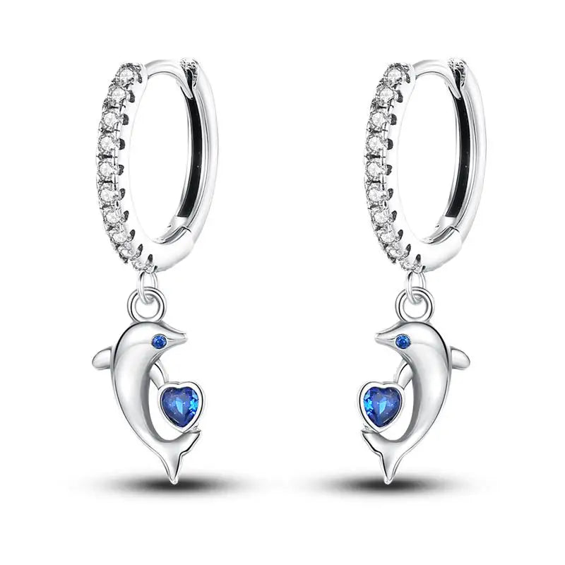 925 Sterling Silver Moon Universe Starry Sky Series Charm Earrings Women Blue Shiny Zircon Daily Wear Jewelry