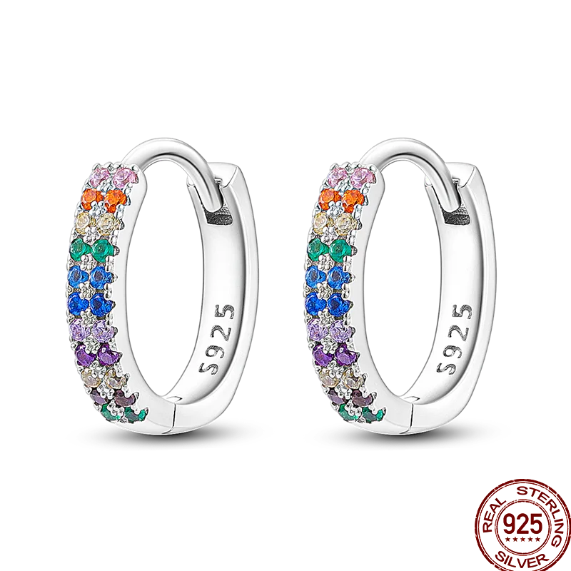 Earrings 925 Sterling Silver Colorful Shiny Zircon Earrings Temperament Charm Luxury Party Jewelry Gift Birthday Anniversary