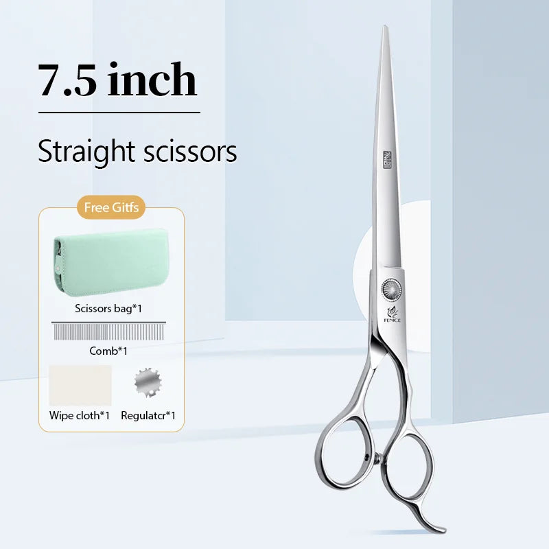 Conjunto Profissional de Tosas Domésticas para Animais de Estimação Fenice Tesouras Retas Curvas de Desbaste e Tosa de 6/6,5/7/7,5 Polegadas com Parafuso de Rolamento para Cães/Gatos