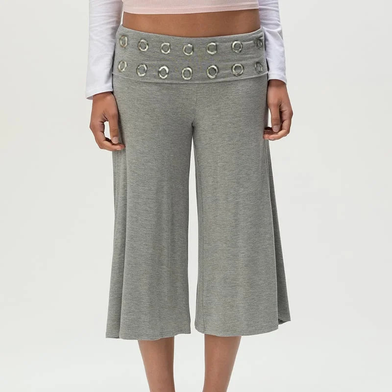 Calças capri femininas sexy de sarja dobrada de perna larga cropped fluidas estilo gaúcho confortáveis casuais para yoga estilo culotte parte de baixo de pijama streetwear