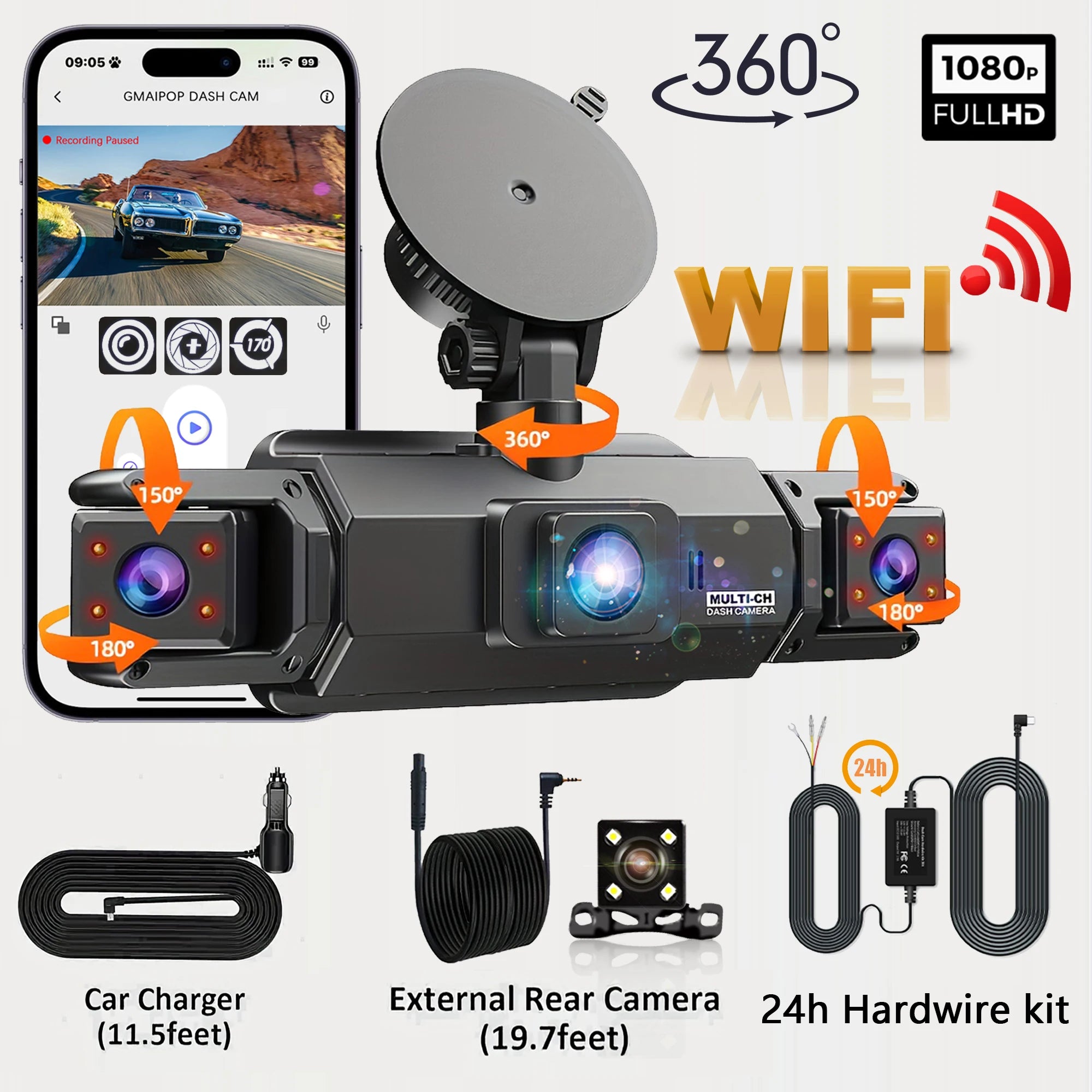 Dashcam for cars - 4 Channel - Black Box WiFi