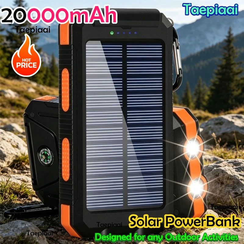 Solar Power Bank 20000mAh Portable Charging Strong LED Light