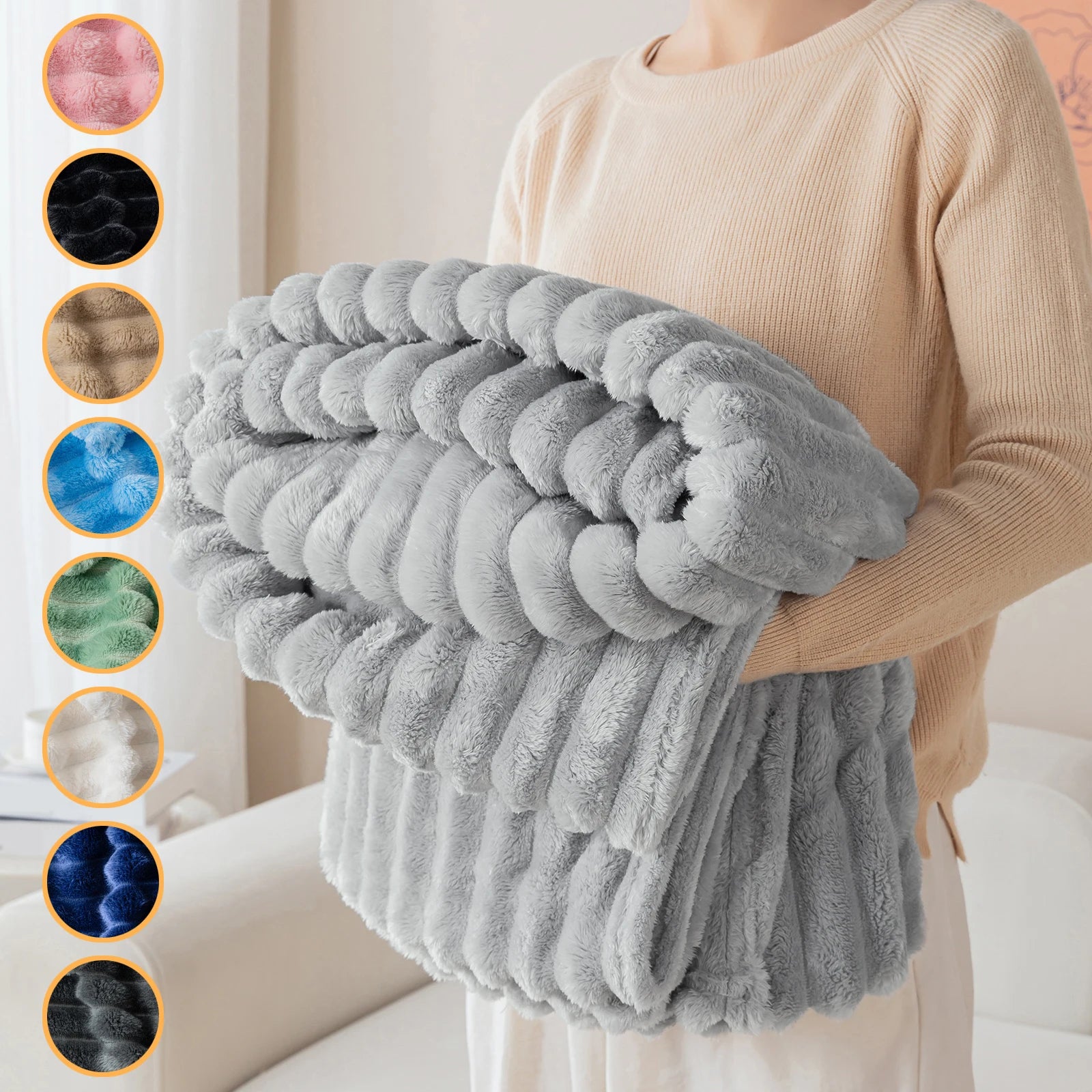 1pc striped flannel blanket - soft, comfortable, multifunctional sofa decorative cover blanket, available in multiple colors