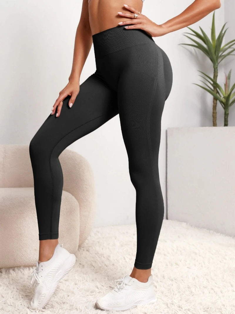 Legging Esportiva Feminina Sem Costura Com Cós Alto De Cintura Que Modela O Quadril Para Fitness Yoga Academia