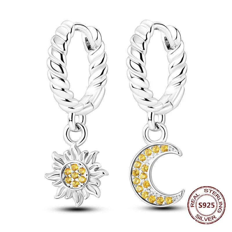 Star Moon Sun Hoop Earrings 925 Sterling Silver Original Star Shining Zircon Tassel Long Earrings For Women Luxury Jewelry Gift