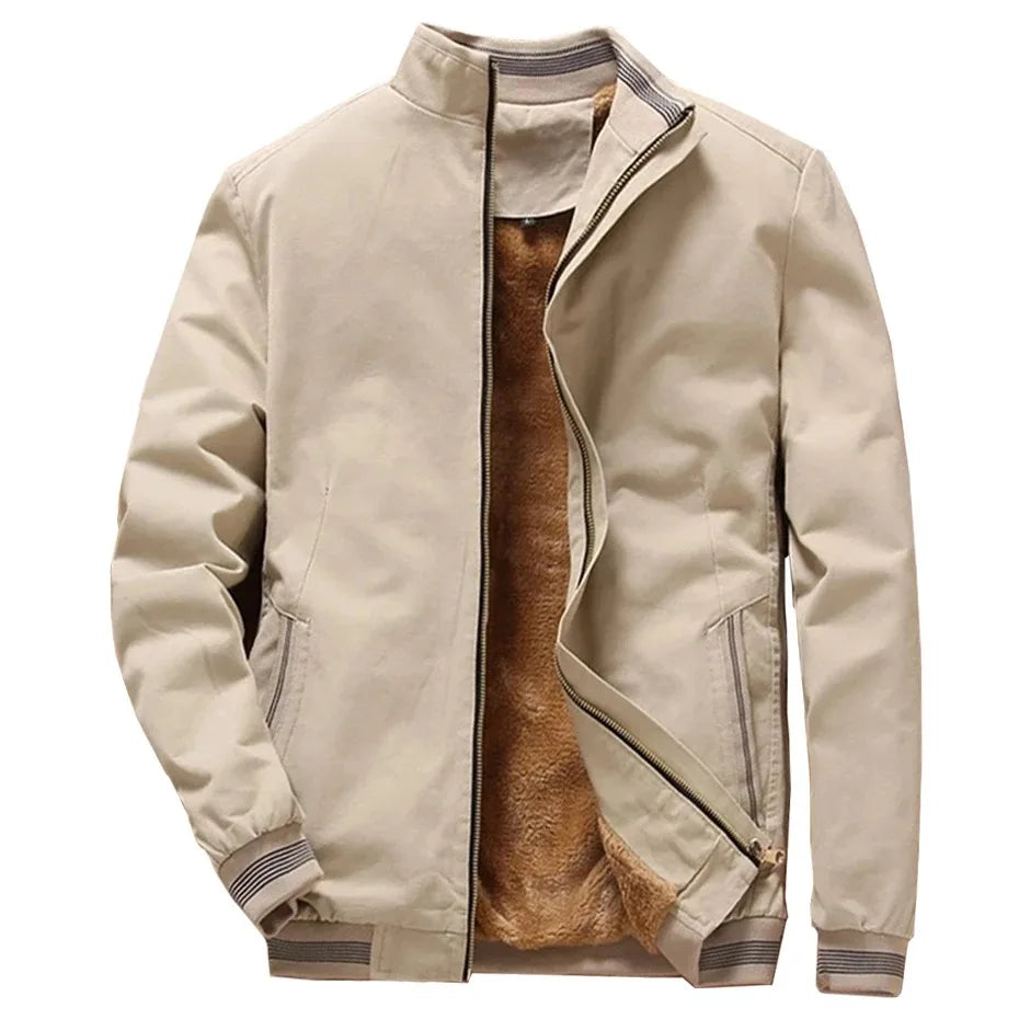 Jaqueta Masculina Aviador Outono E Inverno Nova Moda Forrada De Lã Grossa E Quente Jaqueta De Beisebol Cor Sólida Zíper Tamanho Grande M-5GG