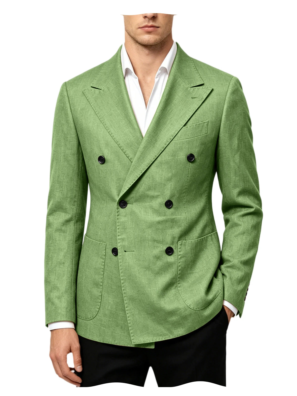 Blazer Masculino de Linho Transpassado Slim Fit Casaco de Terno Casual Negócios Jaqueta Formal para Casamento Noivo Smoking Primavera Verão