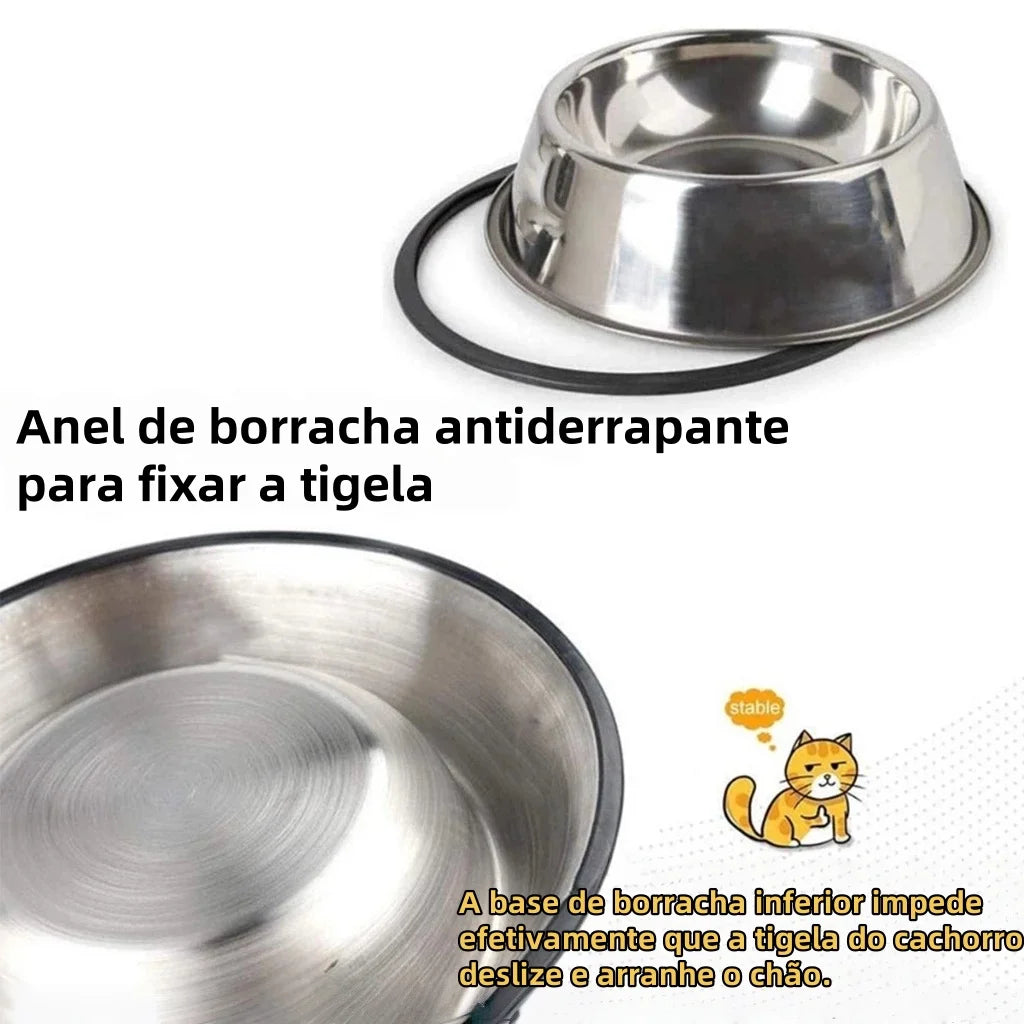 Comedouro ou Bebedouro Inox para Cães, Gatos e Outros com Base Antiderrapante - 150ml a 1400ml