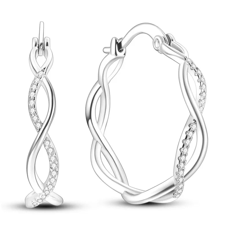 Love Heart Earrings 925 Sterling Silver Original Shining Zircon Heart Hoop Earrings For Women Wedding Anniversary Jewelry Gift