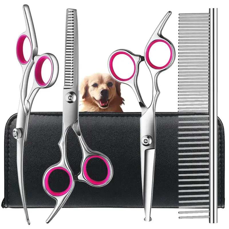 4 unidades Tesouras Seguras para Pets - Tesouras de Tosa para Cães em Aço Inoxidável Ambidestras com Ponta Redonda e Segura para Aparar com Precisão