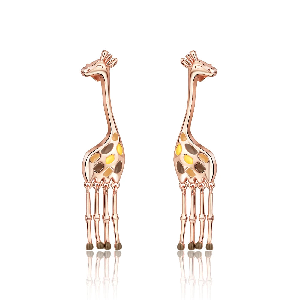 Rose Gold Series 925 Sterling Silver Flamingo Giraffe Star and Moon Flower Earrings Elegant Party Jewelry Gifts