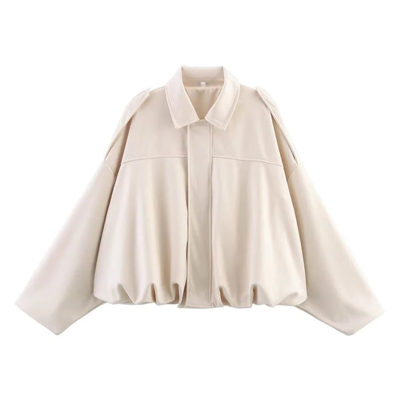 Casacos Bomber Femininos Casacos da Moda Gola Virada Manga Longa Casacos Largos Vintage Feminino Casacos Chiques Tops