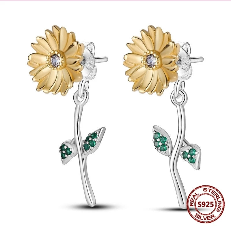Lucky Clover Earrings 925 Silver Original Zircon Butterfly Dragonfly Chameleons Bee Flower Earrings For Women Jewelry Gift