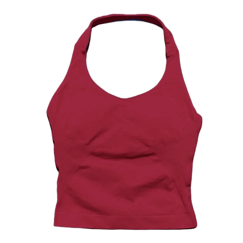 Regata Esportiva Feminina para Academia Sem Costura Yoga com Bojo Removível Top Esportivo Push-up Fitness Treino Corrida