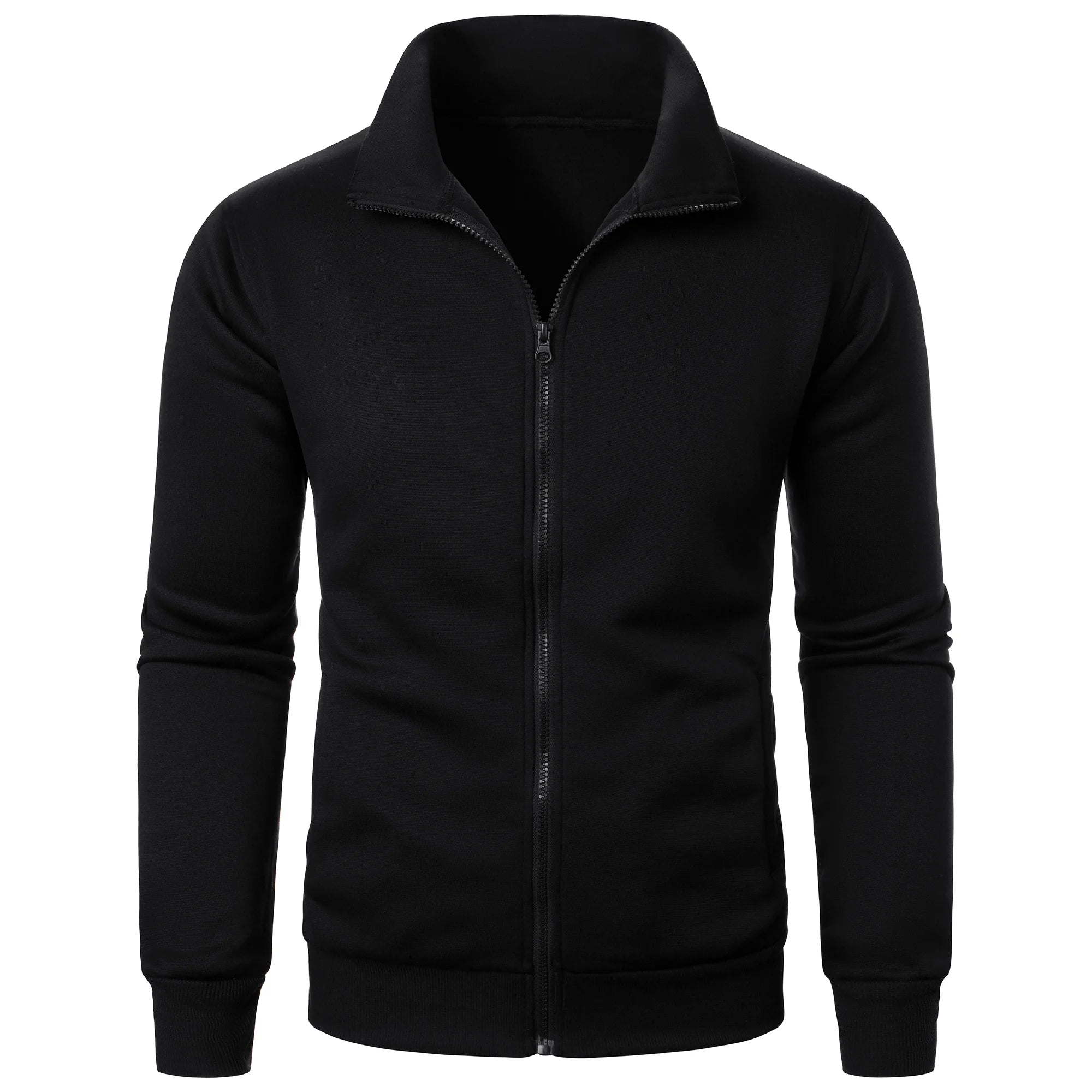 Jaqueta masculina casual esportiva com zíper e gola alta, blusa masculina de cor sólida