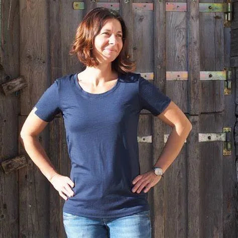 Camiseta Feminina de Lã Merino Manga Curta Gola Redonda Camada Base Próxima à Pele Roupas Esportivas Secagem Rápida - 16.6micro200GSM G (Tórax 96cm)