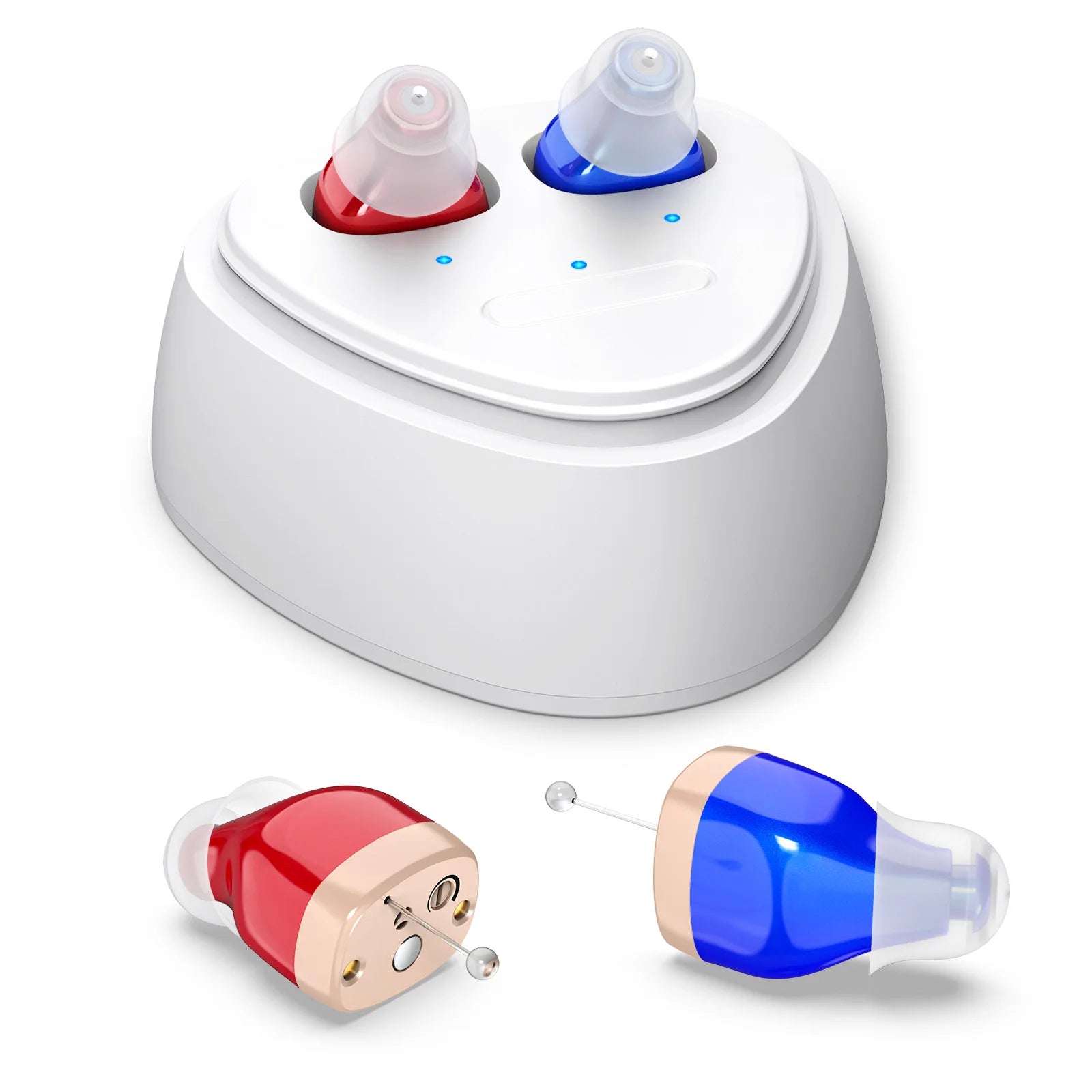 hearing earbuds amplifier, equipped with a USB charging dock, with adjustable volume, adult use as a hearing earphones aids.