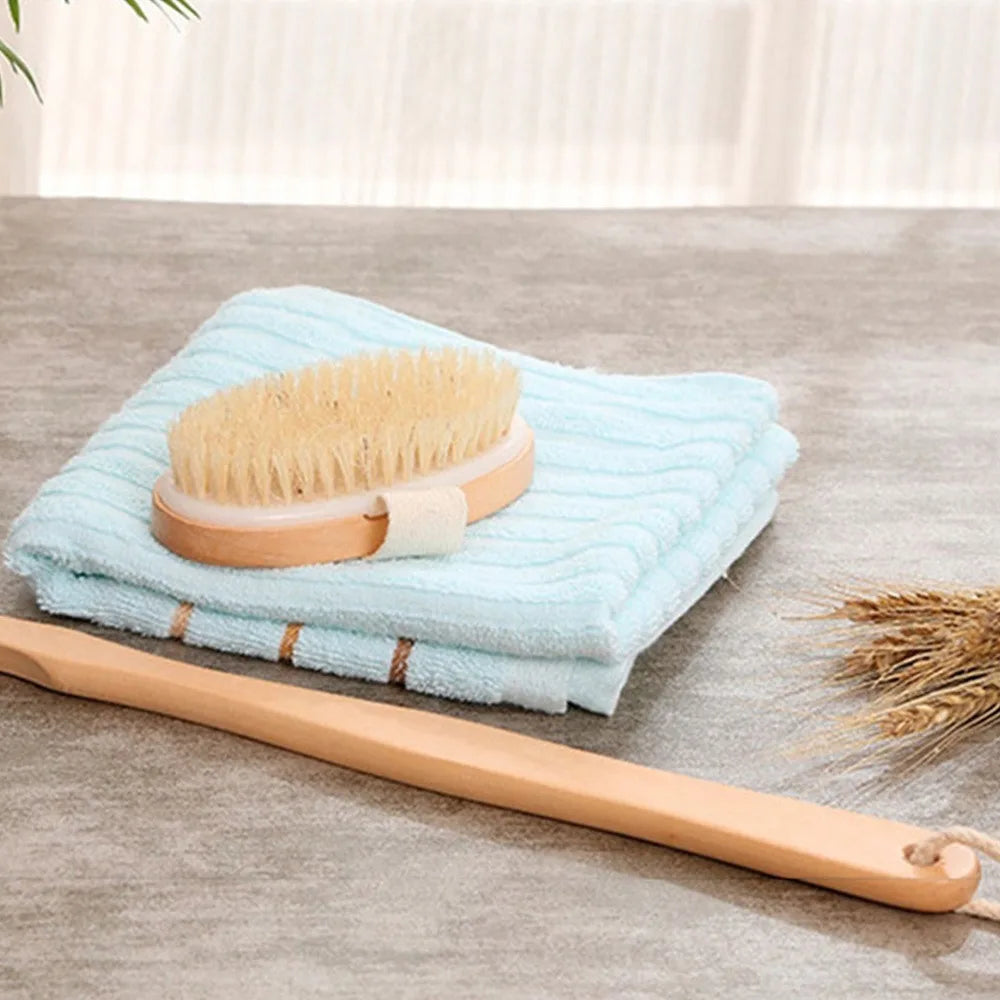 Natural Wood Long Handle Body Bath Brush